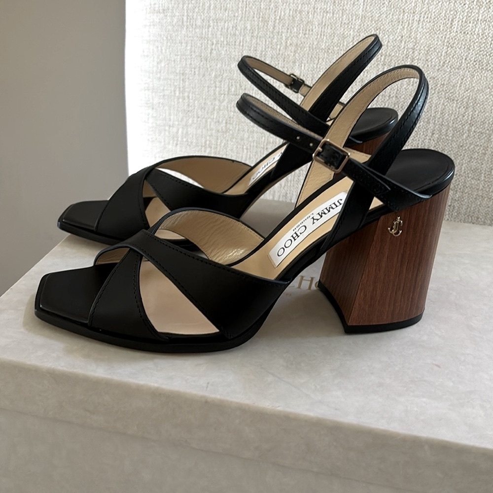 Jimmy Choo Joya Sandals. Black. Size 381/2. New With All Packaging. Stunning.